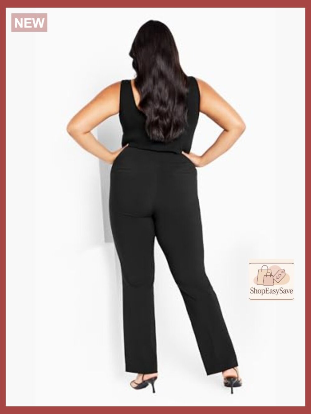 Plus Size Pull On Straight Leg Pants Elastic Back Waist Side Pockets Lightweight - Picture 3 of 7